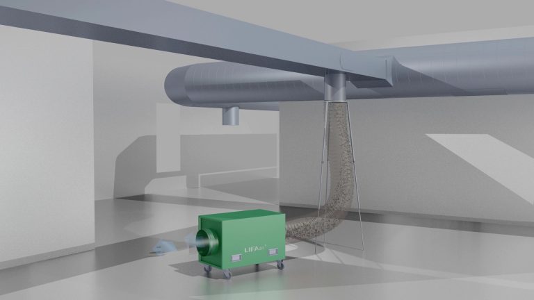 een illustratie waarop je kan zien dat de ventilatie unit is aangesloten op ventilatienetwerk